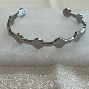 Minimalist Stainless Steel Open Cuff Bracelet – Geometric Dot Design